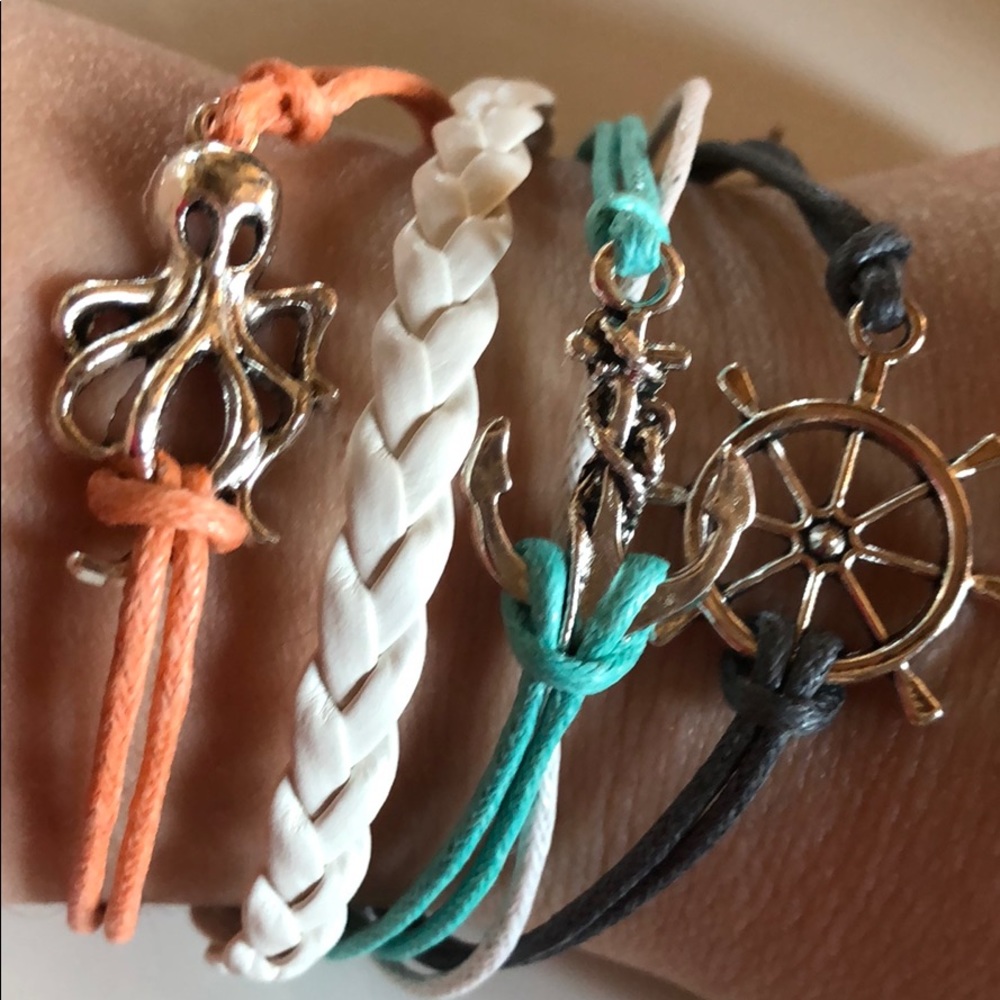 Multicolor leather bracelet with silver octopus